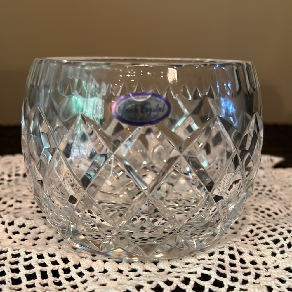 NWT OFNAH Lead Crystal 24% PbO Clear Cut Bowl Candy Dish Made Poland 3.5”x 4.5”